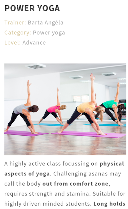 Yoga class details
