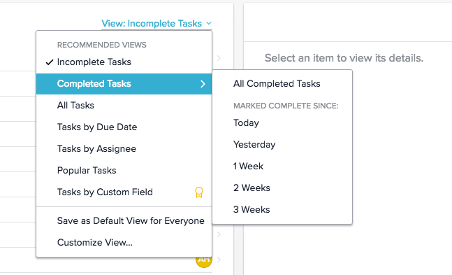 Tasks in progress and completed tasks can be filtered separately 